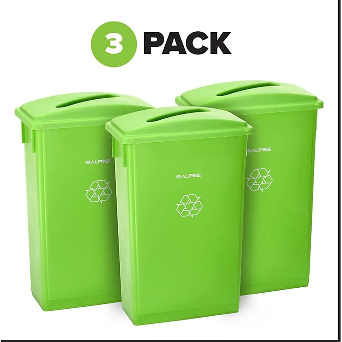 Alpine Industries Lime Green Recycling Bin With Paper Slot Lid, 3-Pack (4778-4-LGRN-3) - Image 2