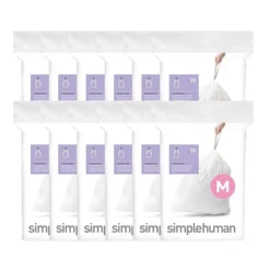 Simplehuman Code M Custom Fit Drawstring Trash Bag Liner, 45 Liter/12 Gallon, 240 Count
