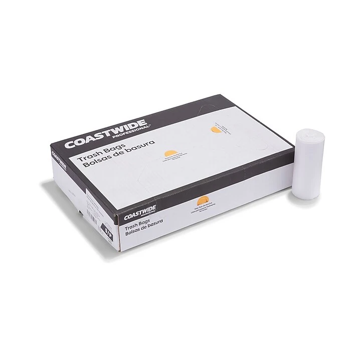 Coastwide Professional™ 12-16 Gal. Trash Bags, High Density, 13 Mic., Natural, 25 Bags/Roll, 20 Rolls (CW57406)
