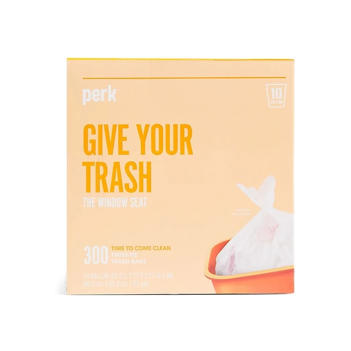 Perk™ 10 Gallon Trash Bag, .36 Mil, Clear, 300 Bags/Box (PK56746)