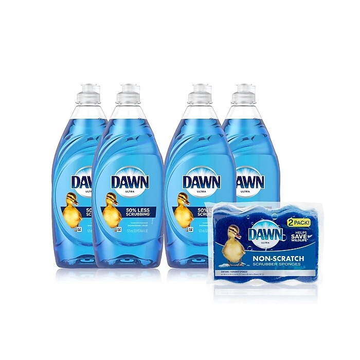 Dawn Ultra Liquid Dish Soap With Sponge, Original Scent, 19.4 Oz., 4/Carton (89271)