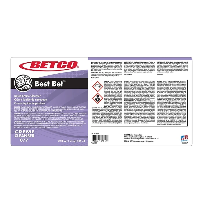 Betco Best Bet Abrasive Creme Cleanser, 32 Oz., 12 Bottles/Carton (771200X) - Image 5