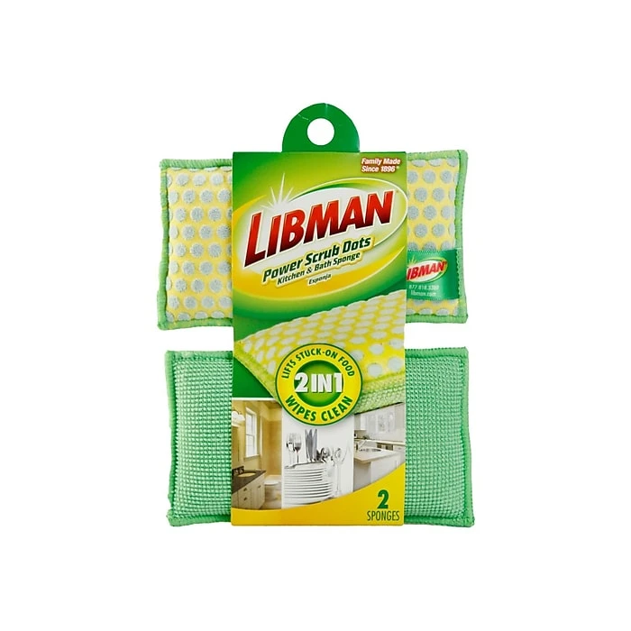 Libman Power Scrub Dots Kitchen & Bath Green/Yellow Sponge, 2/Pack (336)
