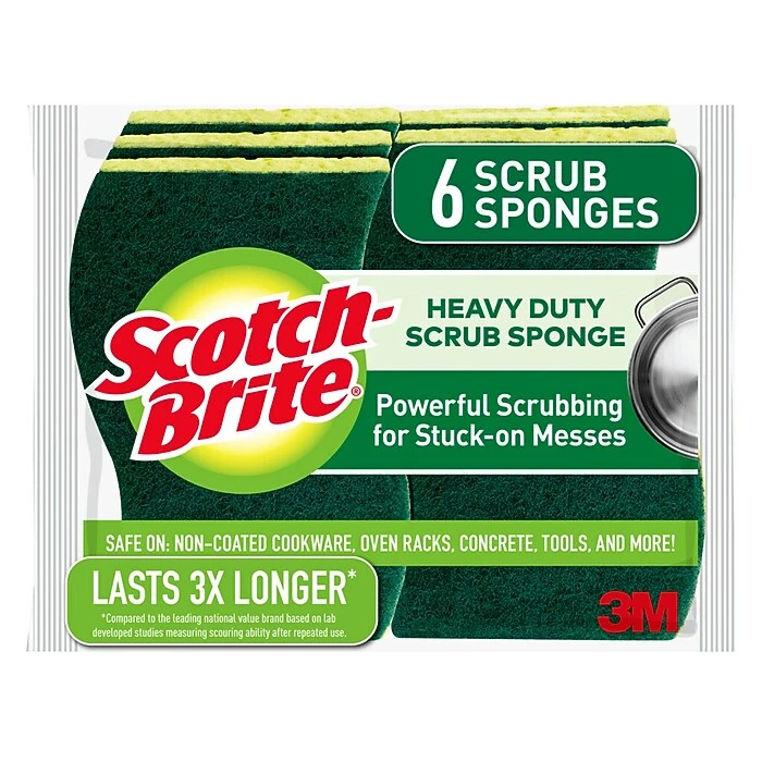 Scotch-Brite® Heavy Duty Scrub Sponges, Green/Yellow, 6/Pack (426) - Image 3