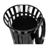 Alpine Industries Metal Slatted Outdoor Commercial Trash Can With Rain Bonnet Lid And Liner, Black, 38 Gal. (479-38-1)