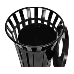 Alpine Industries Metal Slatted Outdoor Commercial Trash Can With Rain Bonnet Lid And Liner, Black, 38 Gal. (479-38-1)