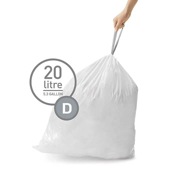 Simplehuman Code D Custom Fit Drawstring Trash Bag Liner, 20 Liter/5.2 Gallon, 240 Count - Image 2