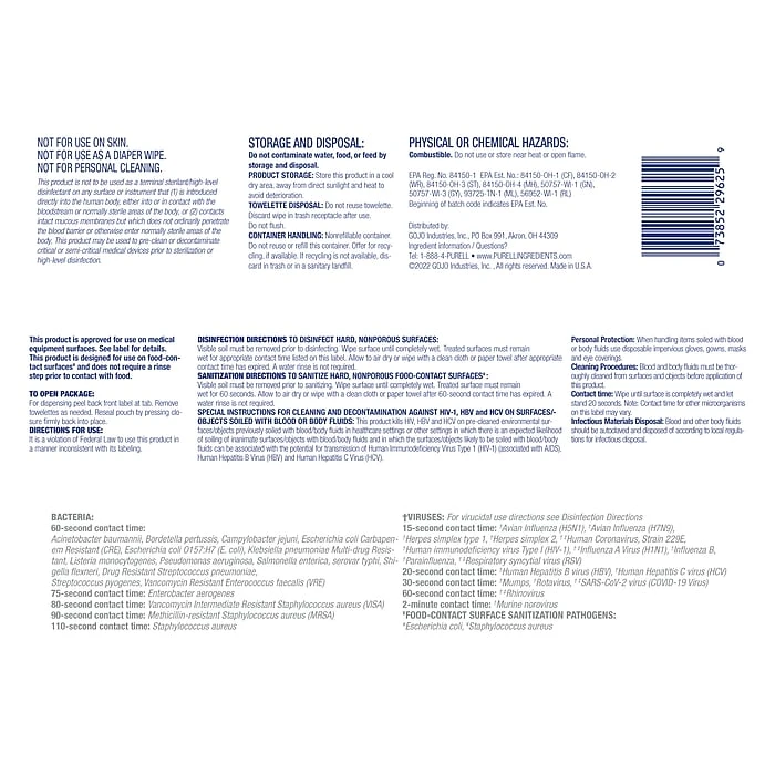 Purell Healthcare Surface Disinfecting Wipes, 72 Wipes/Pack (9370-12) - Image 2