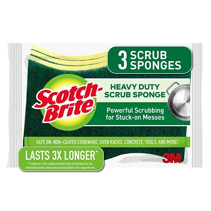 Scotch-Brite® Heavy Duty Scrub Sponge, Green/Yellow, 3/Pack (HD-3) - Image 3