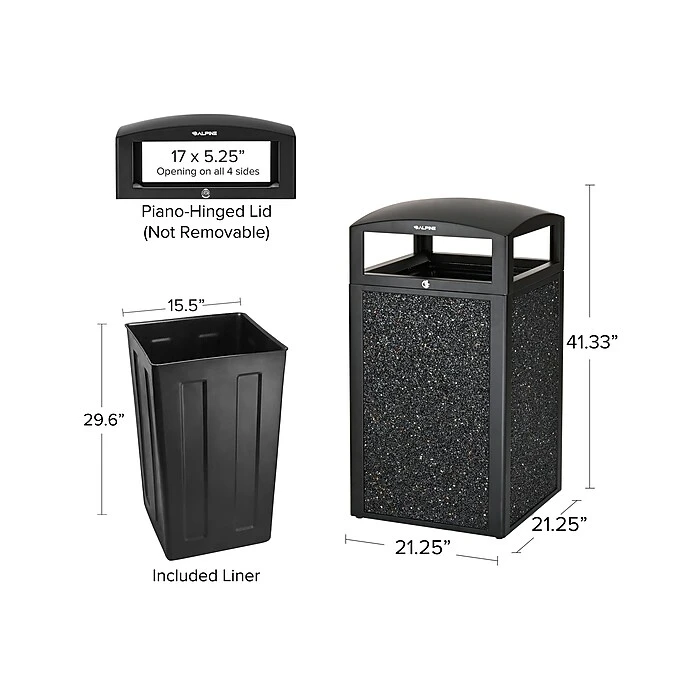 Alpine Steel Outdoor Trash Can With Dome Lid, 40-Gallon, Gray Stone (471-40-GRYS) - Image 8