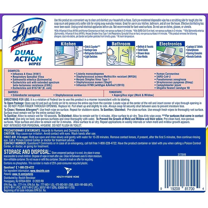 Lysol Dual Action Disinfecting Wipes, Citrus, 75 Wipes/Pack (1920081700) - Image 3