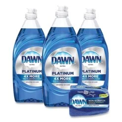 Dawn Platinum Liquid Dish Soap With Sponge, Refreshing Rain, 24 Oz., 3/Carton (49041)