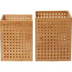 Mind Reader Lattice Bamboo Wastepaper Basket Set, 1.9 And 2.6 Gallon, Brown (2LATGARB-BRN)