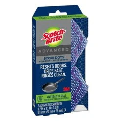 3M Scotch-Brite® Scrub Dots Advanced Non-Scratch Sponge Scrubbers, Blue, 2/Pack (SDA-2)
