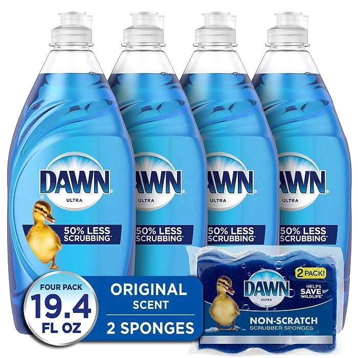Dawn Ultra Liquid Dish Soap With Sponge, Original Scent, 19.4 Oz., 4/Carton (89271) - Image 2