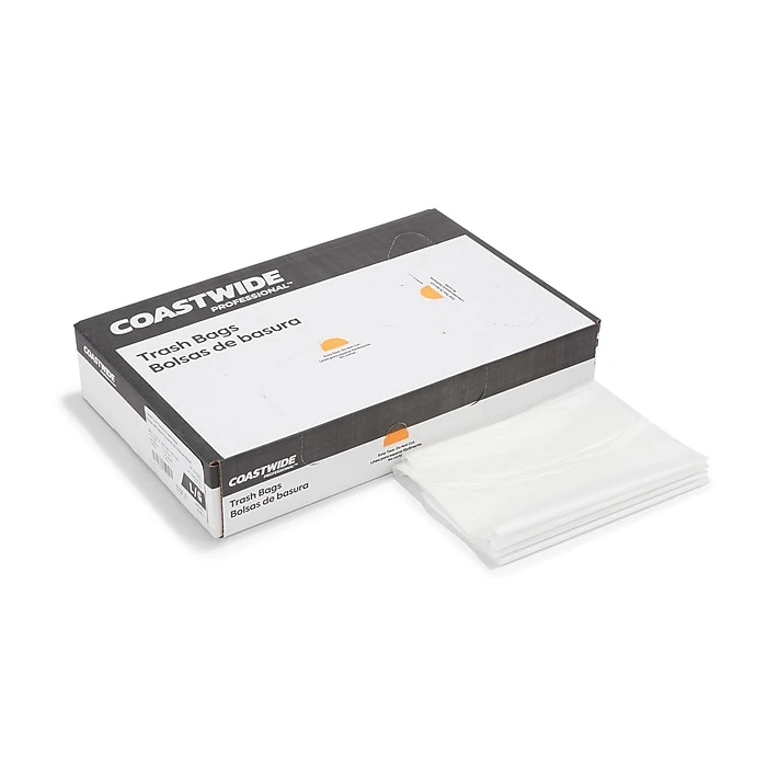 Coastwide Professional™ 55-60 Gal. Trash Bags, Low Density, 0.74 Mil, White, 100/Carton (CW18187-CC)