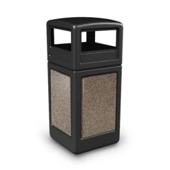 Commercial Zone Products® 42gal Square StoneTec® Trash Can With Dome Lid, Black With Riverstone Panels (72045299)
