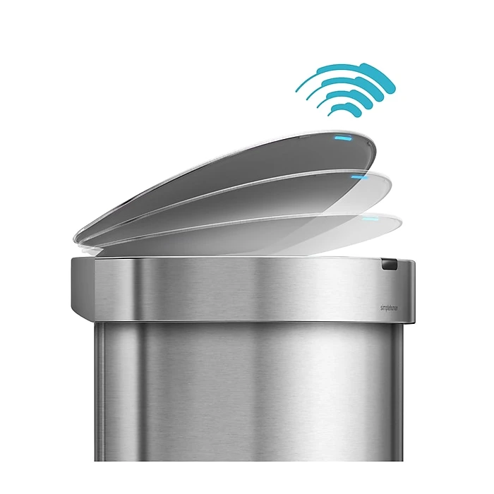 Simplehuman Semi-Round Sensor Trash Can With Liner Pocket, Brushed Stainless Steel, 12 Gallon (ST2009) - Image 2