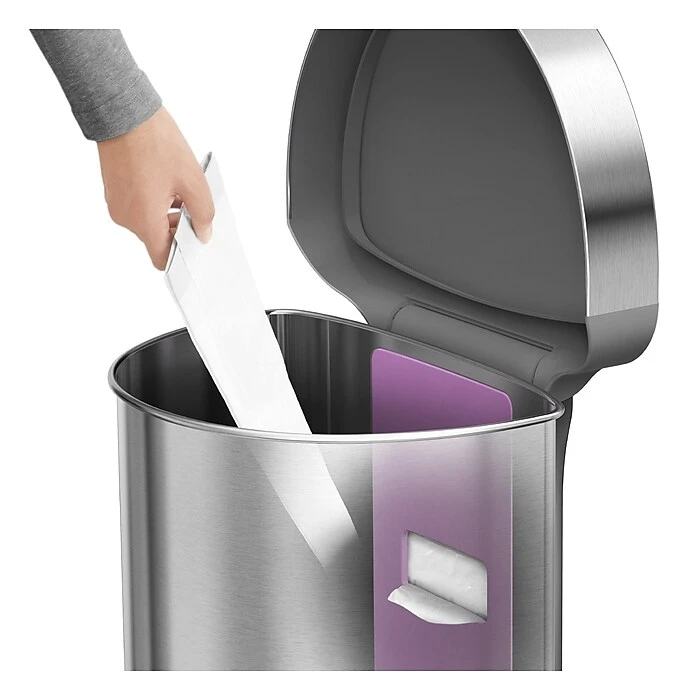Simplehuman Semi-Round Sensor Trash Can With Liner Pocket, Brushed Stainless Steel, 12 Gallon (ST2009) - Image 4
