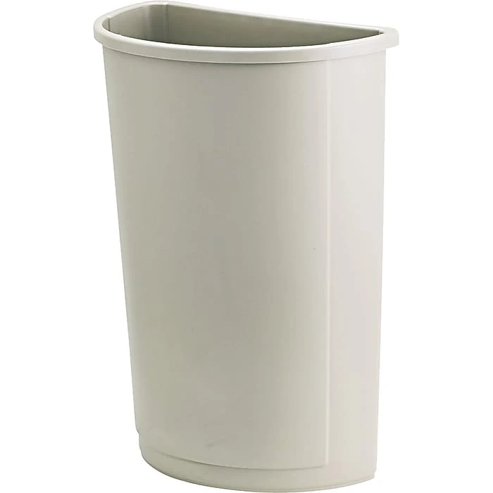 Rubbermaid Untouchable® Waste Container, Half-Round, Plastic, 21 Gallon, Beige, 28"H X 21"W X 11"D - Image 2