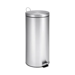 Honey-Can-Do Stainless Steel Round Step Trash Can With Lid, Silver, 7.92 Gallon (TRS-02110)