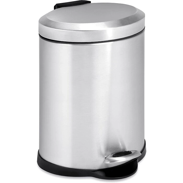 Honey-Can-Do Stainless Steel Oval Step Trash Can With Lid, Silver, 1.32 Gallon (TRS-01448)