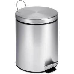 Honey-Can-Do Stainless Steel Round Step Trash Can With Lid, Silver, 1.32 Gallon (TRS-01449)
