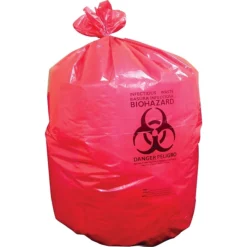 Heritage Healthcare 40-45 Gallon Printed Bags/Liners, 40" X 46", Low Density, 3 Mil, Red, Pack Of 75 (A8046ZR)