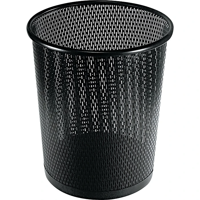 Urban Collection Punched Metal Wastebin, 595.82 Ml, Steel, Black Satin, 9"dia