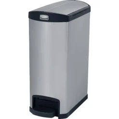 Rubbermaid Slim Jim Stainless Steel Step Trash Can, Black And Metallic, 13 Gal. (1901993)