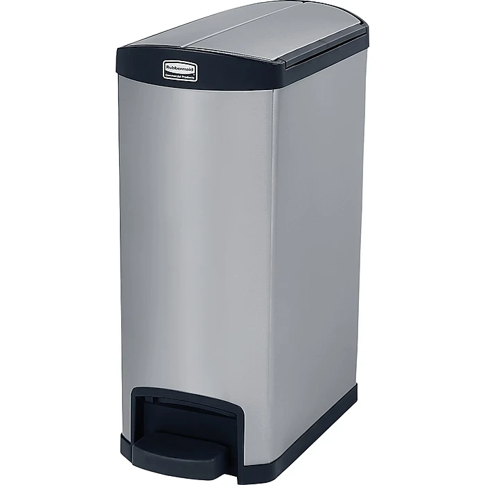 Rubbermaid Slim Jim Stainless Steel Step Trash Can, Black And Metallic, 13 Gal. (1901993)