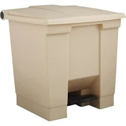 Rubbermaid Plastic Trash Can With Lid, Beige, 8 Gal. (FG614300BEIG)