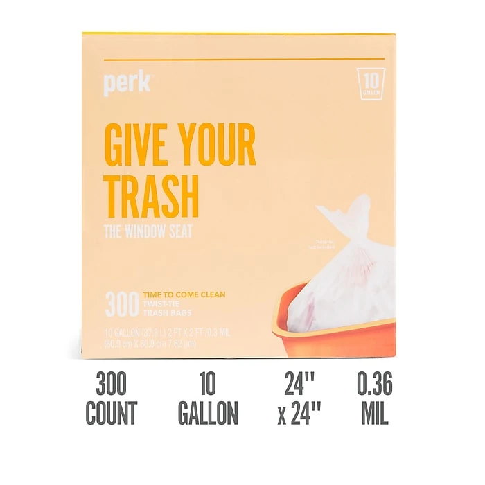 Perk™ 10 Gallon Trash Bag, .36 Mil, Clear, 300 Bags/Box (PK56746) - Image 2