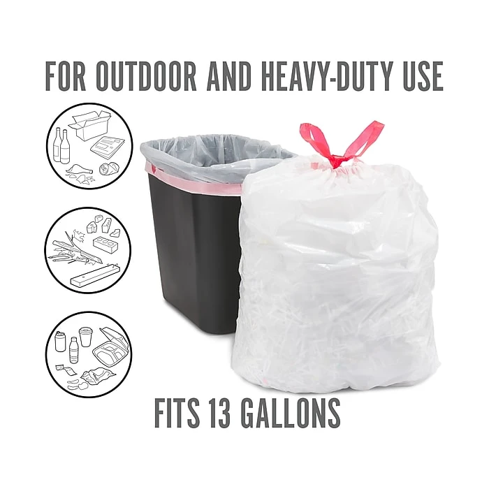 Perk 13 Gallon Kitchen Trash Bag, 9 Mil, White, 100 Bags/Box (PK56751) - Image 2