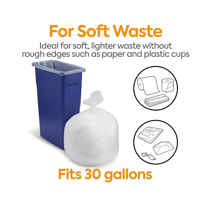 Coastwide Professional™ 30 Gal. Trash Bags, High Density, 8 Mic., Natural, 25 Bags/Roll, 20 Rolls (CW57407-CC) - Image 3