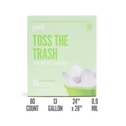Perk™ 13 Gallon Kitchen Trash Bag, 0.9 Mil, White, 80 Bags/Carton (PK56749)