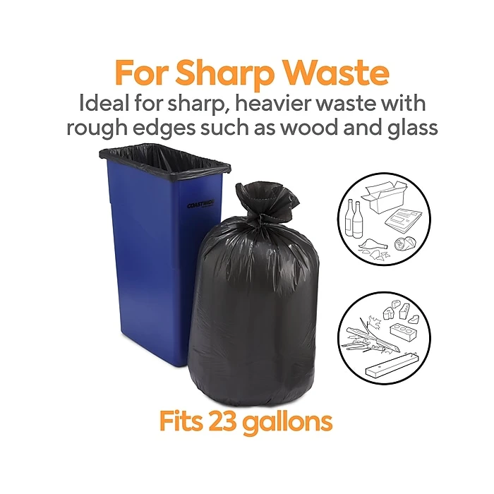 Coastwide Professional™ AccuFit 23 Gal. Trash Bags, Low Density, 0.9 Mil, Black, 25 Bags/Roll, 8 Rolls (CW22932) - Image 3