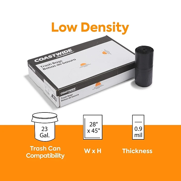 Coastwide Professional™ AccuFit 23 Gal. Trash Bags, Low Density, 0.9 Mil, Black, 25 Bags/Roll, 8 Rolls (CW22932) - Image 2