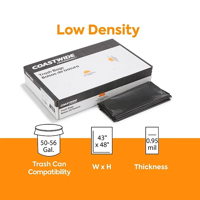 Coastwide Professional™ 50-56 Gal. Trash Bags, Low Density, 0.95 Mil, Black, 100/Carton (CW18194) - Image 2