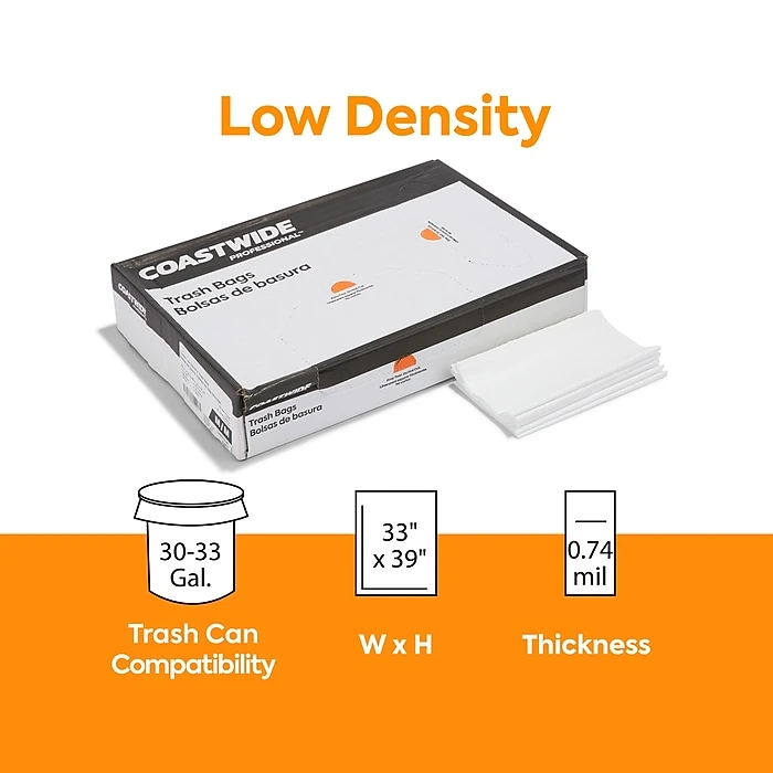 Coastwide Professional™ 30-33 Gal. Trash Bags, Low Density, 0.74 Mil, White, 150/Carton (CW18185-CC) - Image 2