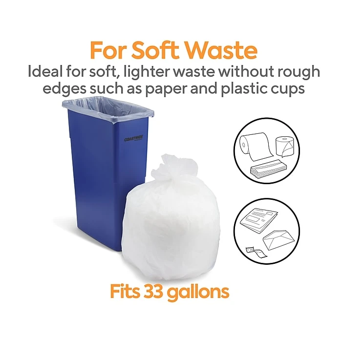 Coastwide Professional™ 30-33 Gal. Trash Bags, High Density, 16 Mic., Natural, 25 Bags/Roll, 10 Rolls (CW18200) - Image 3