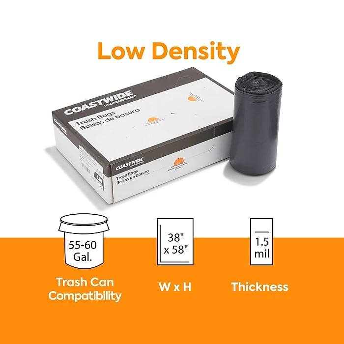 Coastwide Professional™ 55-60 Gal. Trash Bags, Low Density, 1.5 Mil, Clear, 100/Carton (CW57404) - Image 2