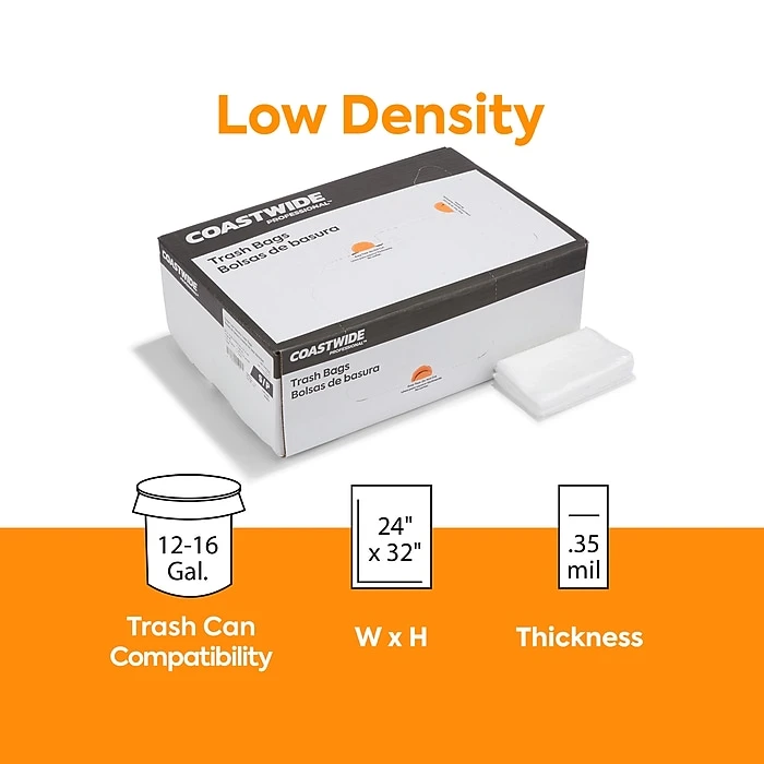 Coastwide Professional™ 12-16 Gal. Trash Bags, Low Density, 0.35 Mil, Clear, 1000/Carton (CW57405) - Image 2