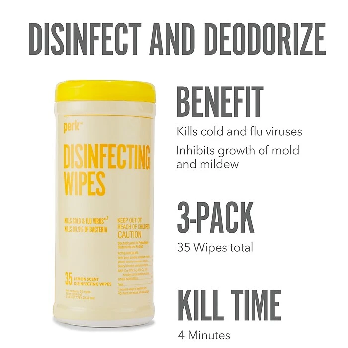 Perk™ Disinfecting Wipes, Fresh & Lemon Scent, 35 Wipes/Container, 3/Pack (PK56666) - Image 5