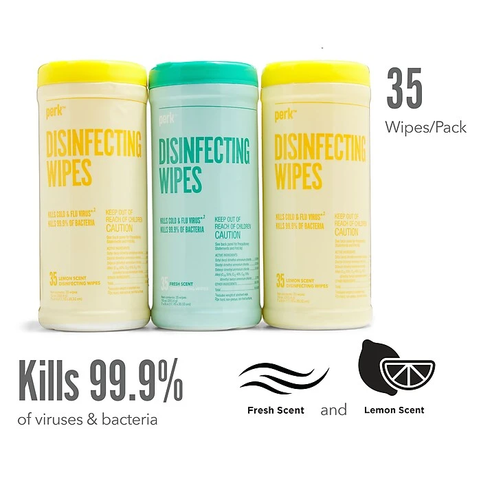 Perk™ Disinfecting Wipes, Fresh & Lemon Scent, 35 Wipes/Container, 3/Pack (PK56666) - Image 2
