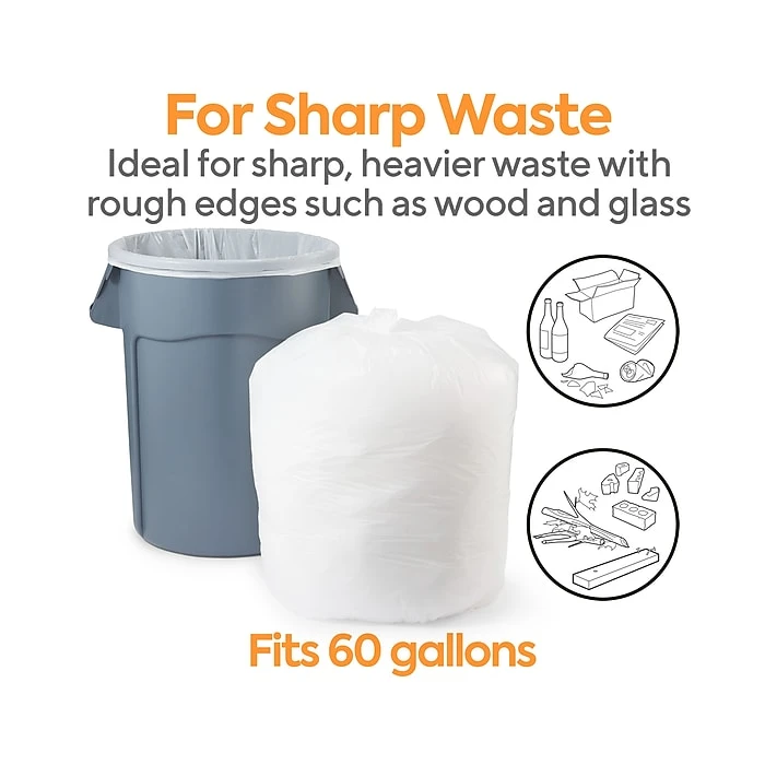 Coastwide Professional™ 55-60 Gal. Trash Bags, Low Density, 0.74 Mil, White, 100/Carton (CW18187-CC) - Image 3