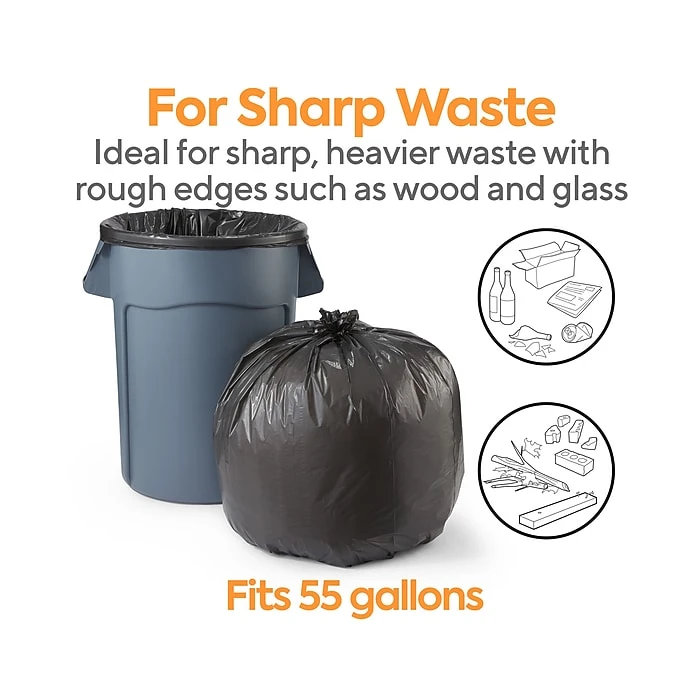 Coastwide Professional™ AccuFit 55 Gal. Trash Bags, Low Density, 1.3 Mil, Black, 20 Bags/Roll, 5 Rolls (CW22753) - Image 3