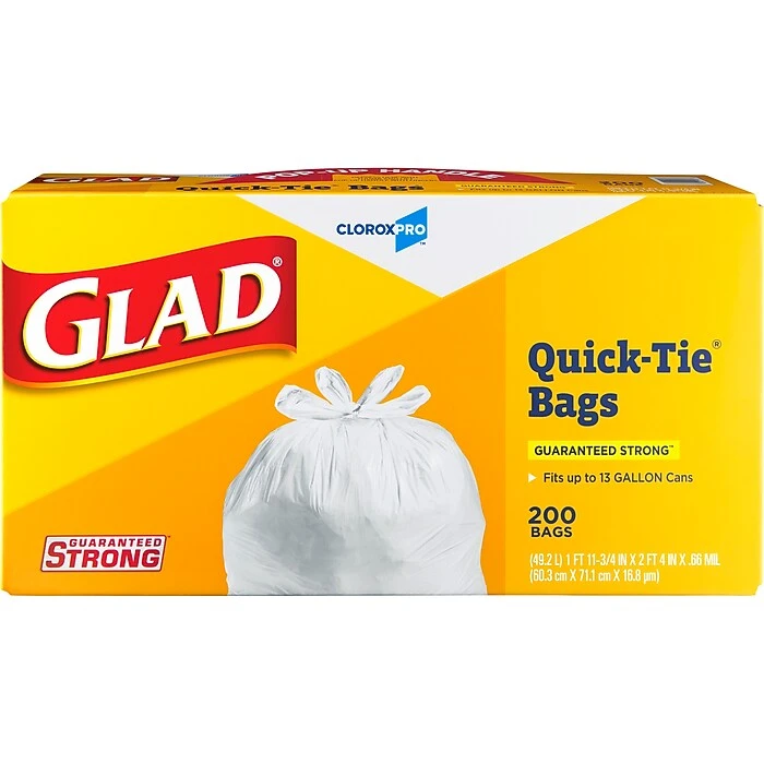 Glad® Quick-Tie® Tall Kitchen CloroxPro™ Trash Bags - 13 Gallon - 200 Count (15931)