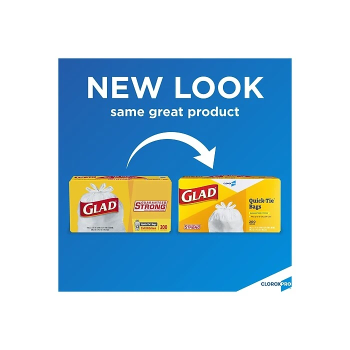 Glad® Quick-Tie® Tall Kitchen CloroxPro™ Trash Bags - 13 Gallon - 200 Count (15931) - Image 2