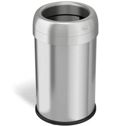 Halo Stainless Steel Round Open Top Trash Can With Dual AbsorbX Odor Control System, Silver, Silver, 13 Gal. (OT13STR)